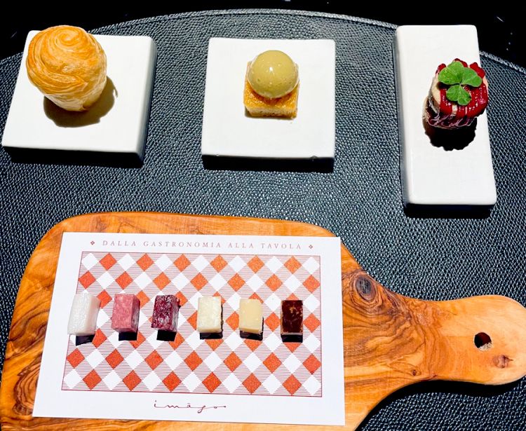 The welcome platter in menu number eight at Imago inside hotel Hassler in Rome
