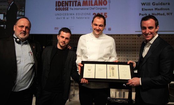 Daniel Humm and Will Guidara of Eleven Madison Park in New York with Ryan King and Paolo Marchi. A memorable lesson on the combined profession of dining room and kitchen