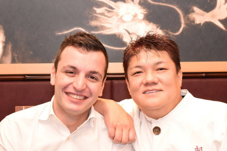 Biassoni with Seiji Yamamoto, chef at Ryugin, born in 1970
