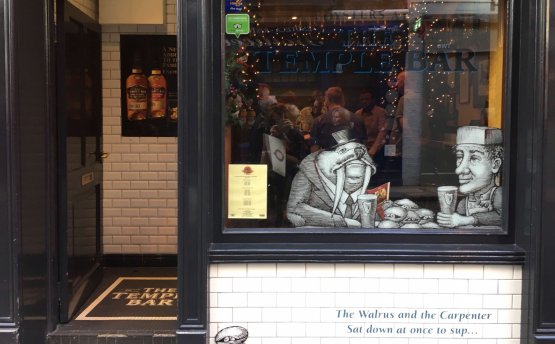 One of the windows of the historic Temple Bar in 