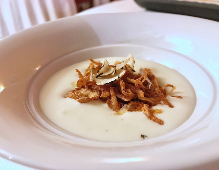 Eggs, onions, pancetta, potatoes and scorzone truffle from Laconi