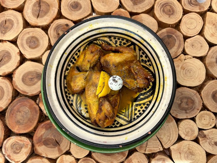 A succulent dish (with argan oil) that we enjoyed in the Targant's in-house restaurant: Chicken mahmer with lemon confit and olives