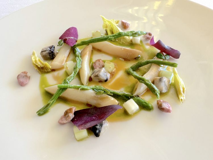 Cannolicchi con fiori di pesco, sedano e pepe di Siltimur
