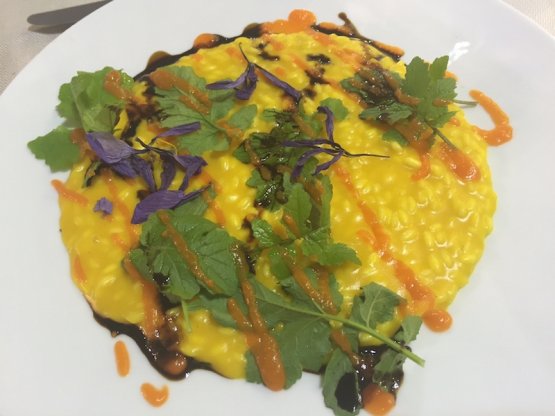 Pumpkin risotto and Balsamic Vinegar from Modena, the dish with which Cesare Battisti, chef at Ratanà, pulled down the curtain of the temporary restaurant at Identità Future