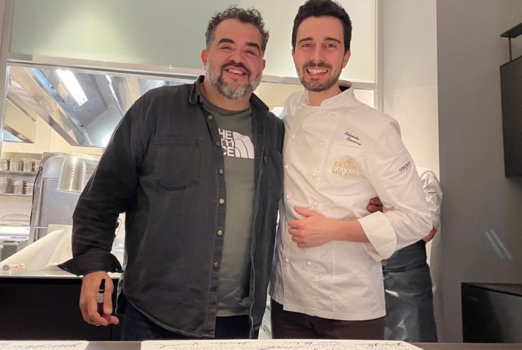 Caceres con l'executive chef di Identità Golose Milano, Edoardo Traverso