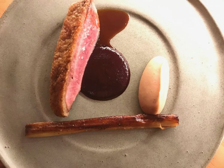 Duck, cherries and leek 
