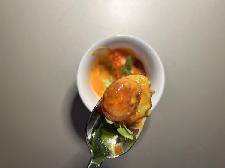 Uno degli assaggi del menu total veg presentato a 