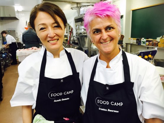 Cristina Bowerman with Suzuko Enomoto, one of the women chefs who participated in Food Camp