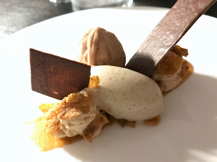 Noce, nocino, latte, gelato di grano arso