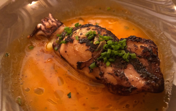 Calamaro con brandade, chorizo di iberico bellota e piperade, piatto cucinato all'anteprima dell'altra sera
