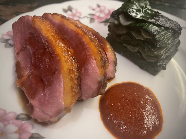 Anatra, 'nduja, millefoglie di bieta