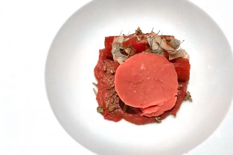 Jessica Préalpato’s dish: Rhubarb from Saint-Riquer, fennel and ginger 
