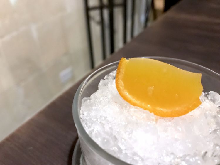 Clementina in gel, buccia confit
