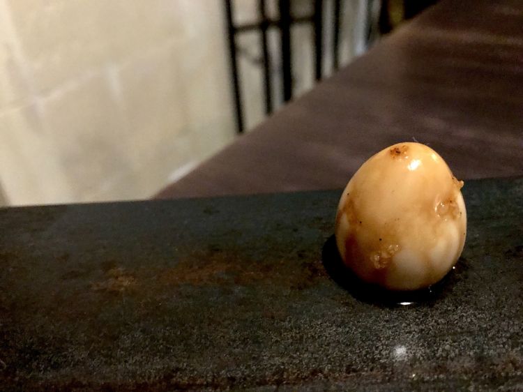 Uova di quaglia marinato, soia, aceto caramellato
