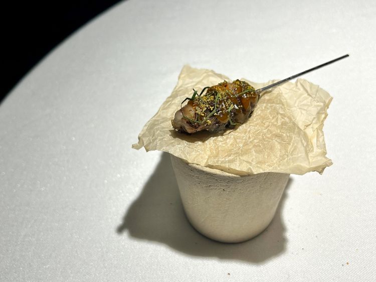 Seconda parte di Piccione, anguilla: crepinette di piccione e anguilla con sorbetto di albicocche fermentate