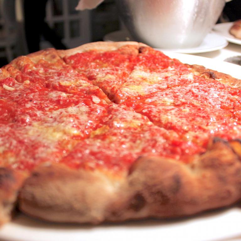 Chinappi’s pizza with tomato, garlic, oil and ch