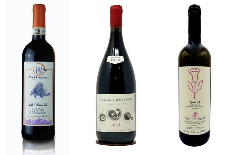 Vino Nobile di Montepulciano La Spinosa&nbsp;di Il Molinaccio, Cortona Syrah di Amerighi e&nbsp;Sauvignon Gana&nbsp;di&nbsp;Terre del Sillabo
