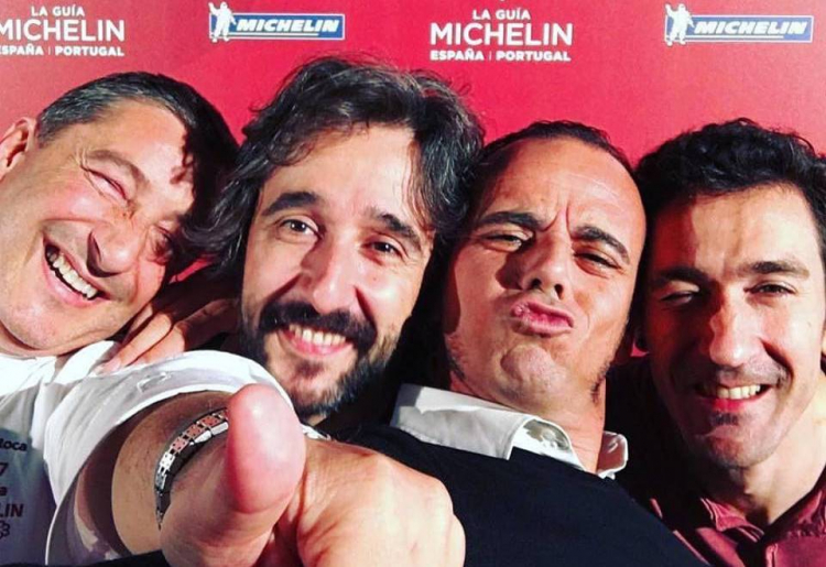 Joan Roca, Diego Guerrero, Jãvi Antoja (director at Montagud Editores, a publishing house specialised in food books) and Eneko Atxa at the presentation of the 2017 Michelin Guide
