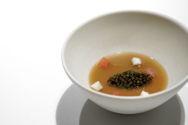 2001: Velouté of crustaceans and seafood, with celery, tomato and caviar
