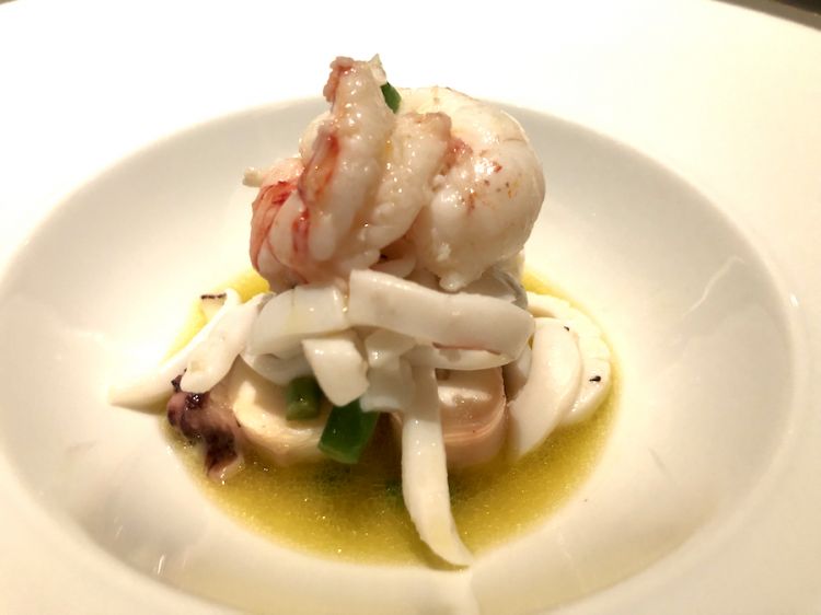 In the menu the dish called Tiepido di mare, which is an excellent seafood salad