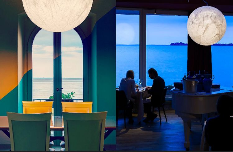 Moon lamps at Riccardo Camanini’s Lido 84. It’s made with Japanese paper 
