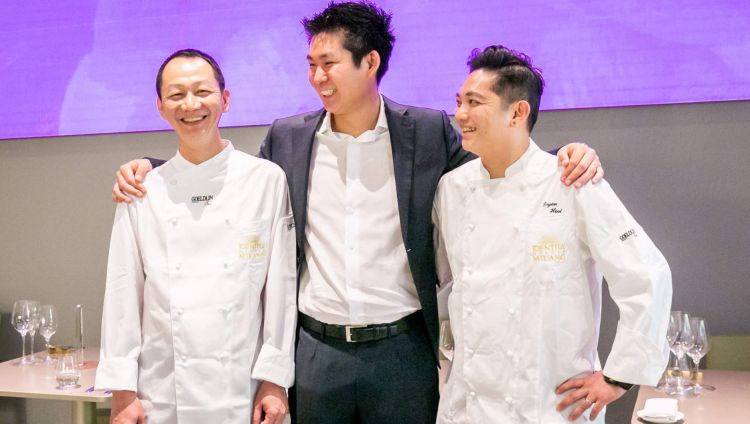 Marco Liu con gli chef Bryan Hooi e Wu Chee Kean
