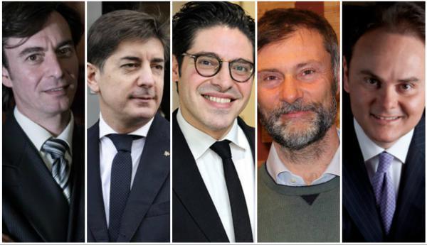 Vino, la carta vincente: ne parleranno, da sinistra, Alessandro Tomberli (Enoteca Pinchiorri, Firenze), Nicola Dell’Agnolo e Alberto Piras (Il Luogo di Aimo e Nadia, Milano), Alberto Cristofori (WineTip) e Matteo Lunelli (Club Giulio Ferrari)
