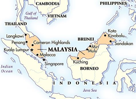 Una mappa della Malaysia, nel Sud-Est asiatico

