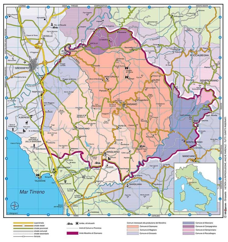 La mappa del territorio del Morellino di Scansano
