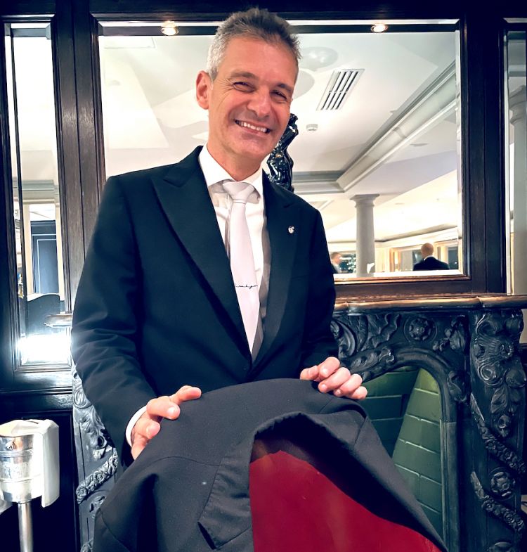 Marco Amato laughs because at Imago there’s a rule that men dine wearing a jacket and if you don’t have one, they will supply one for you
