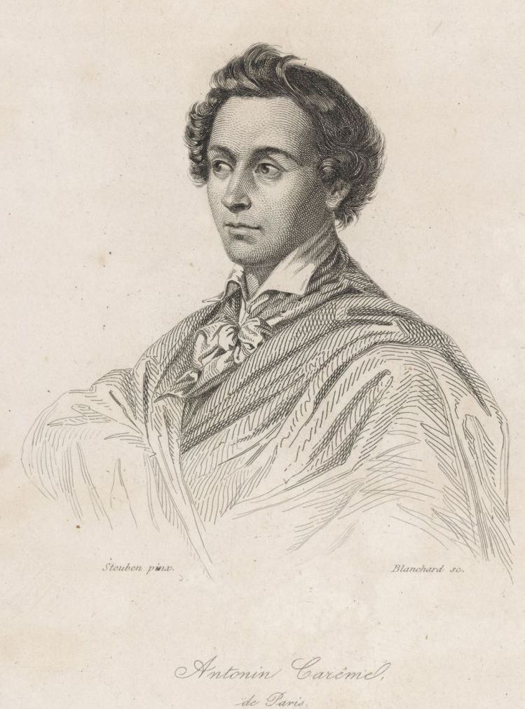 Carême ritratto in un testo del 1855, L'Art culinaire et des repas chez les peuples anciens, grecs, romains, gaulois