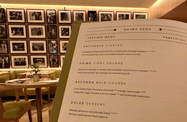 Menu&nbsp;degustazione vegetariano del ristorante&nbsp;Anima&nbsp;al&nbsp;The Rome Edition
