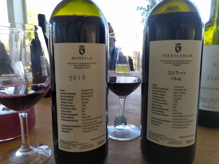 Due dei vini degustati, il Murella e il Trebulanum dell'azienda Alois
