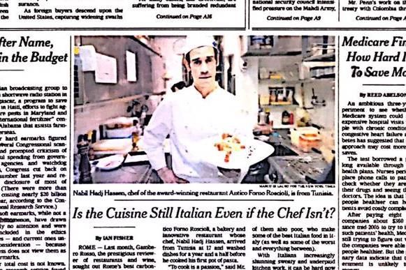 Nabil e la carbonara, a pagina 1 del New York Times, 7 aprile 2008
