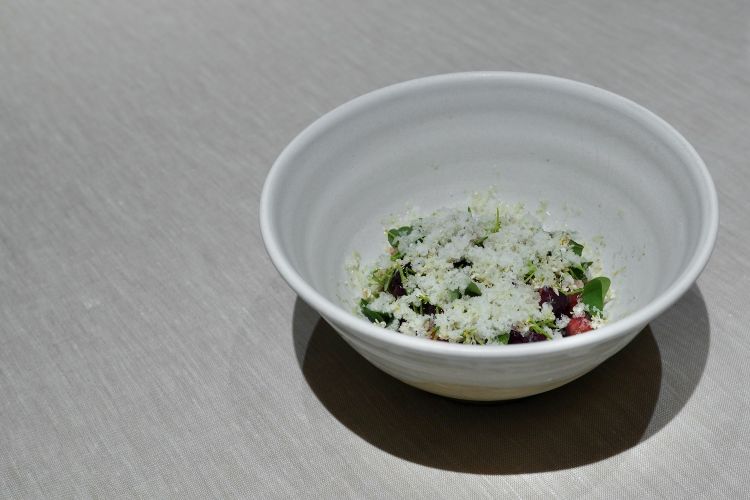 Strawberries, blackberries, cherries, frozen gooseberries, elderberry, thyme, lemon and black currants
