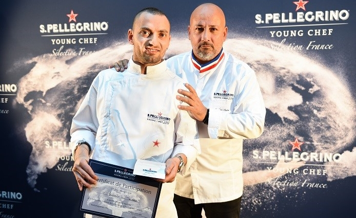 Buono con il mentore che lo guiderà alla finalissima del S.Pellegrino Young Chef 2018, Frédéric Anton, tre stelle Michelin con il ristorante parigino Le Pré Catelan
