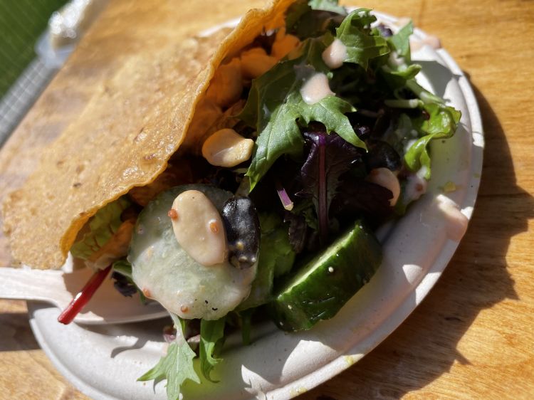 Avocado Salad, con avocado, misticanza orientale, anacardi, vinaigrette all'arancia, semi misti, cetrioli e tostada di mais
