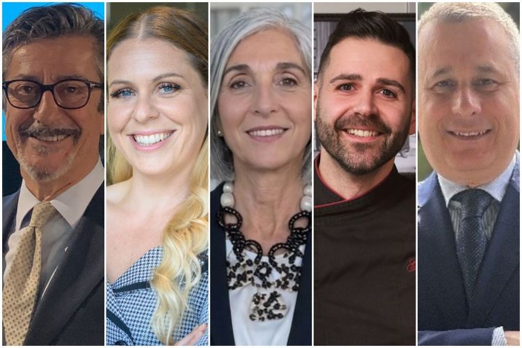 Da sinistra Nicola Angelo Fortunati, coordinatore scientifico del gruppo Terme & SPA Italia; Elisabetta Grassi, membro della propriet&agrave; e responsabile della Medical Spa di Grand Hotel Des Iles Borrome&eacute;s; Angela Stoppato, ceo di Terme Preistoriche Resort & Spa; Guglielmo Giudice, executive chef della stessa struttura; Massimo Dorino, general manager di Fonteverde Lifestyle & Thermal Retreat&nbsp;
