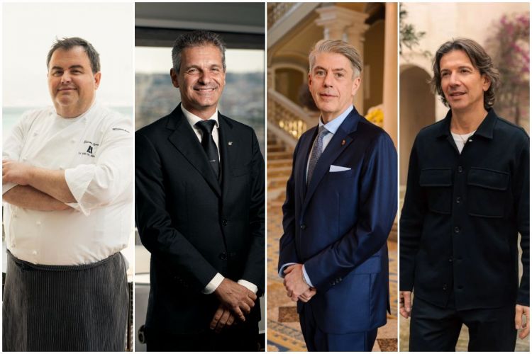 Gennaro Esposito, chef patron del bistellato La Torre del Saracino di Vico Equense; Marco Amato, f&b manager dell&rsquo;hotel Hassler di Roma; Davide Bertilaccio, ceo di Villa D&rsquo;Este a Cernobbio; e Riccardo Vannetti, cmo del gruppo Egnazia Ospitalit&agrave; Italiana fondato da Aldo Melpignano
