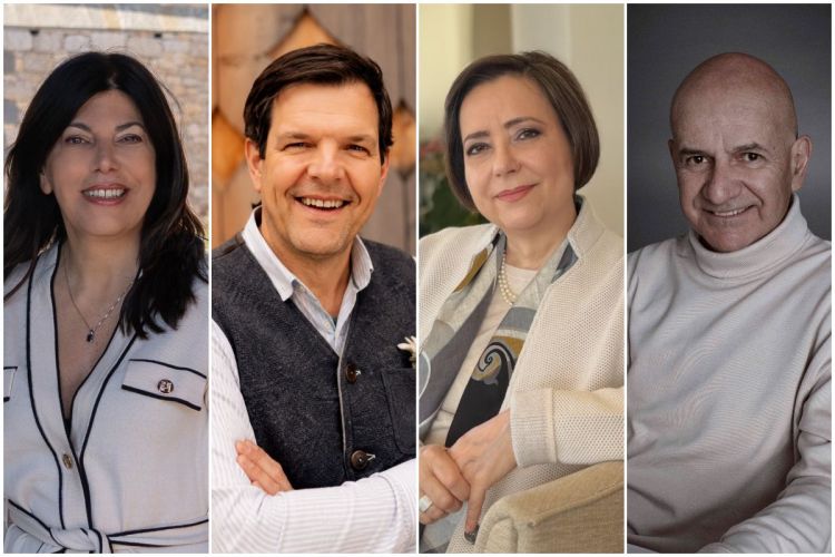Da sinistra Graziella Arba, general manager Castel Monastero in Toscana; Gregor Wenter, general manager & owner Bad Sch&ouml;ergau in Sud Tirolo; Anna Ramazzotti, owner di Borgo La Chiaracia in Umbria; l'architetto Tiziano Vudafieri dello Studio Vudafieri-Saverio & Partners
