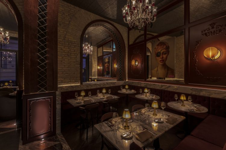 Uno scorcio della sala del ristorante Campocori in stile New York anni Trenta, ideata dal designer sudafricano Tristan Du Plessis. Foto di Giulia Venanzi
