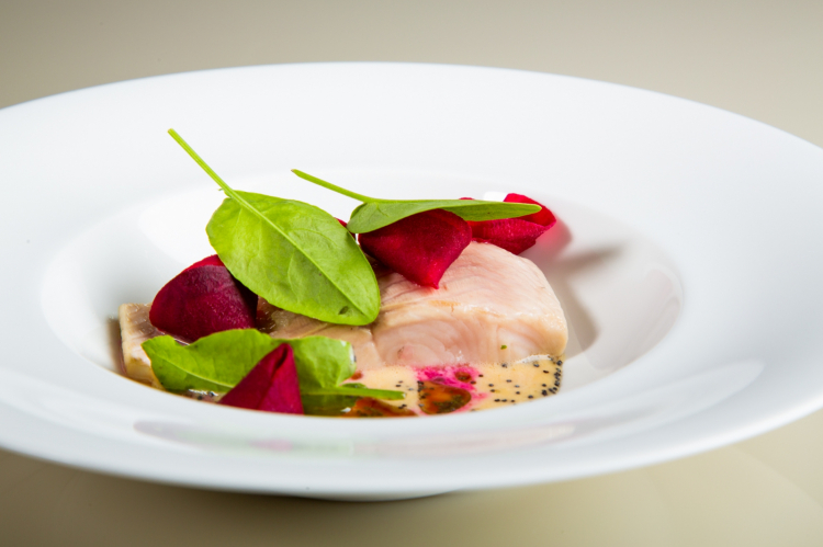 Trout, whey, poppy seeds, beetroot with tonka vinegar 
