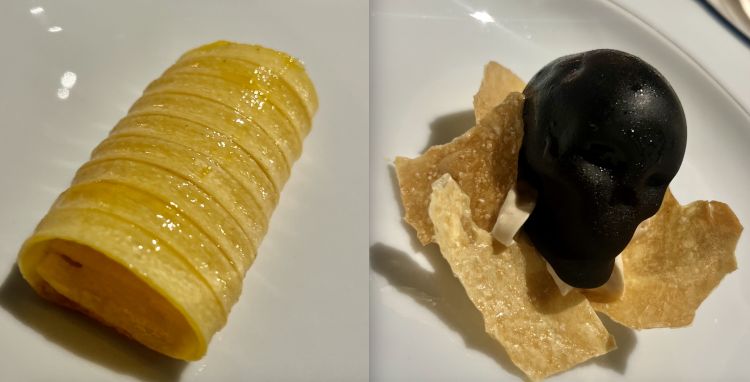 Highlights dalla cena di Fiorano: il cannellone d'aria di Alberto Gipponi e Pasta, zafferano e liquirizia di Mattia Trabetti