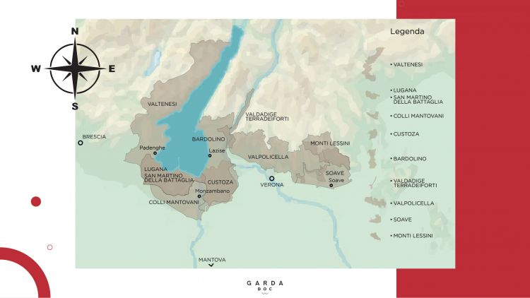 L'area geografica del Garda doc con le 10 Denominazioni storiche che tendono allo stesso territorio
