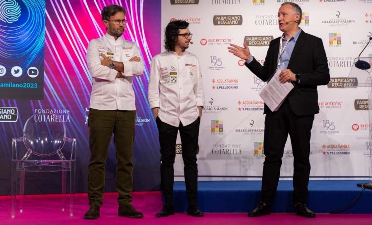 Cracco and Sacchi with Gabriele Zanatta, who presented the lesson
