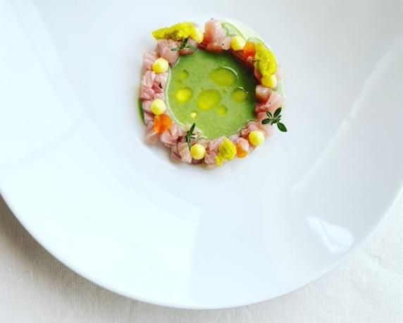 Tartare di ricciola, mango e clorofilla di prezzemolo
