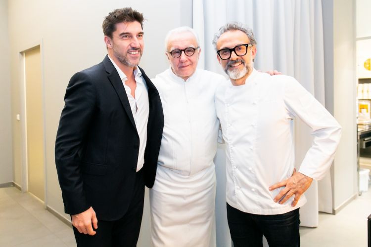 Ducasse and Bottura with Almir Ambeskovic, Head of The Fork in Italy, the Netherlands, Sweden and Denmark
