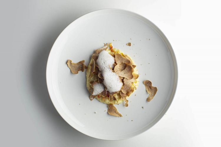 Risotto con cavolfiore, guanciale e tartufo bianco pregiato