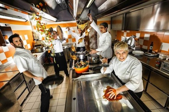 Barbara Scabin portrayed in the kitchen with the s