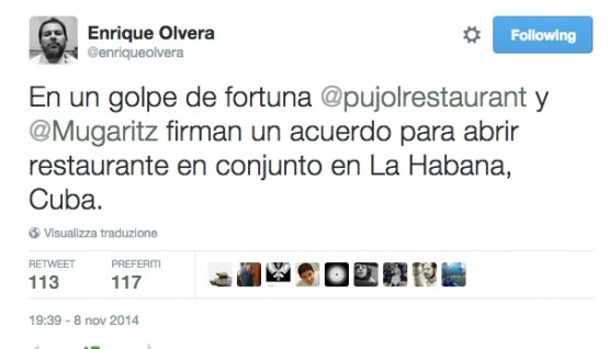  Il tweet premonitore di Enrique Olvera, novembre scorso